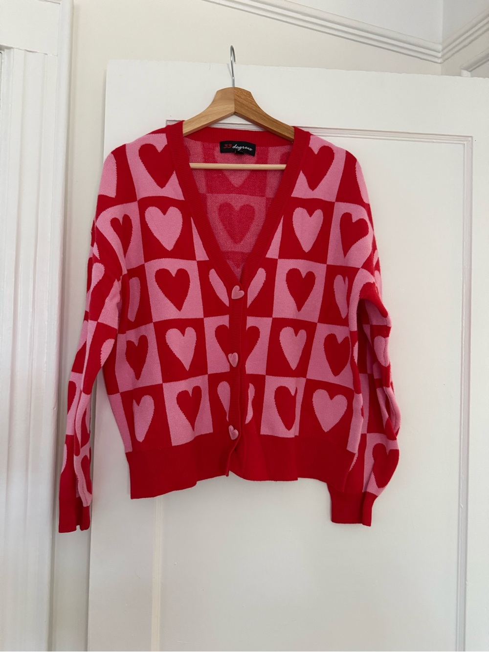 Target Red and Pink Heart Print V-Neck Cardigan
